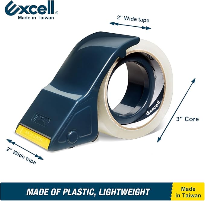 Excell SH-2508TRA1 Lightweight Packaging Tape Dispenser (2"Wide): Easy-to-Handle Plastic Design. For Shipping, mailing, and Carton Sealing. Features Retractable Blade Cover for Safety. (1Gun + 1Tape)
