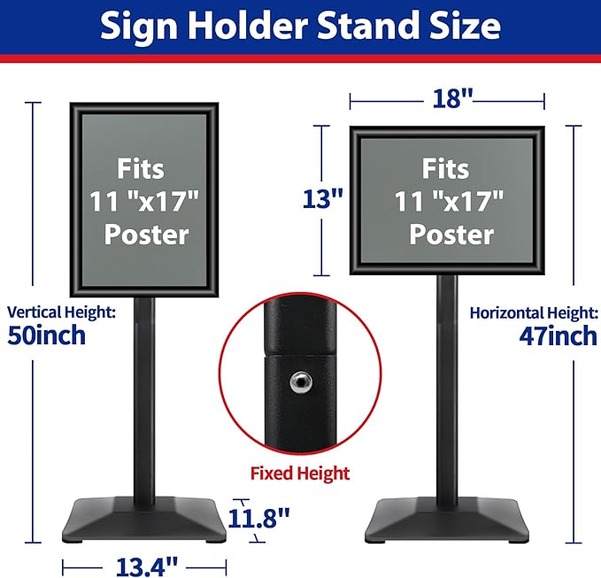 Pedestal Sign holder Stand 11x17inch Adjustable Standing Floor Sign Stand with Heavy Base & Snap Frame Display Stand for Indoor Outdoor Business Store Sign Holder Poster Stand (Black)