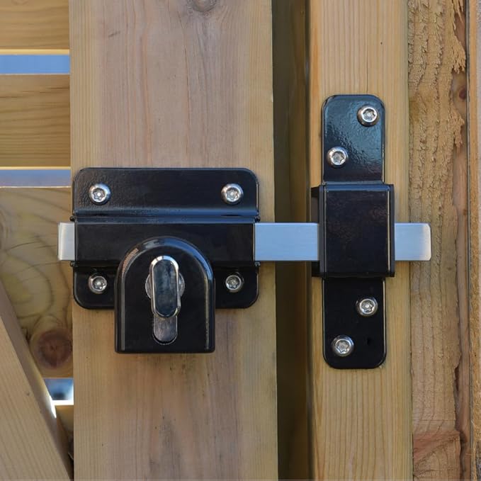 GateMate Long Throw Gate Lock 1490146, Euro Profile Keyed Alike Lock for Sheds & Gates, Keyed Outside with Thumb Turn Inside, 316 Stainless Steel, for Wooden Gates & Doors Up to 2” (50mm), 5 Keys