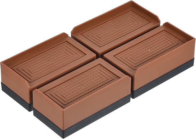 uxcell Furniture Risers 1.5 Inch, 4Pcs Rectangle Bed Risers Adjustable Couch Riser for Extender for Bed Desk Sofa Table Lift Support Up to 1300Lbs, Brown