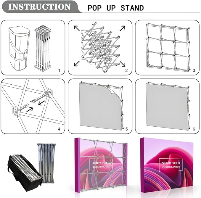 Customize Fabric Display Stand Trade Show Backdrop Portable Aluminum Pop Up Display Banner Backdrop with Collapsible Frame and Banner Set 7.5×7.5 FT