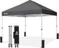 CROWN SHADES 8x8 Pop Up Canopy - Beach Tent with One Push Setup - Easy Outdoor Sun Shade for Events, Parties, Camping - Gazebo with STO-N-Go Cover Bag, Silver Coated Top,Grid Grey