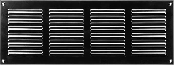 Repa Market Air Vent Cover 16x6 Inch (Outer Dimensions) Black Galvanized Steel Louvered Grill Cover with Mesh Screen/Wall or Ceiling Vent/HVAC Register for Indoor and Outdoor Ventilation