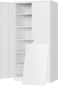 Yizosh Metal Storage Cabinet with Locking Doors and 5 Adjustable Shelves,- 72" Garage Storage White Steel Lockable File Cabinet for Office,Home,Garage