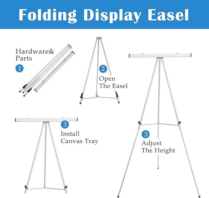 Falling in Art Aluminum Flip Chart Display Easel Stand with Adjustable Floor for Boardroom, Whiteboard, Paper Pads, Signage, 63 1/2'' High, Silver