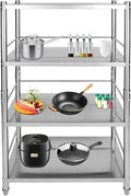 Stainless Steel Shelving, 31.5"x15.8" 4 Tier Adjustable Shelf Storage Organizer, 200lbs/Layer Heavy Duty Commercial Office Garage Storage Unit, Standing Shelf Shelving for Store & Display Good