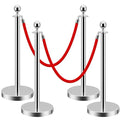 LOVMOR Crowd Control Stanchion, Rope Safety Barriers with 5 ft Red Rope, Red Carpet Poles for Theaters Hotels Clubs Party Ceremony, 4PCS