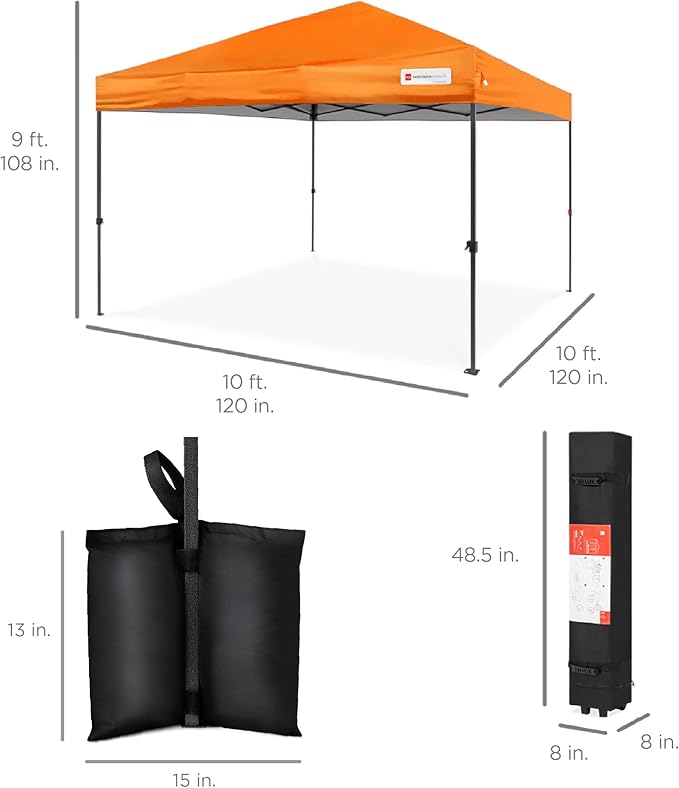 Best Choice Products 10x10ft 1-Person Setup Pop Up Canopy Tent Instant Portable Shelter w/ 1-Button Push, Case, 4 Weight Bags - Orange