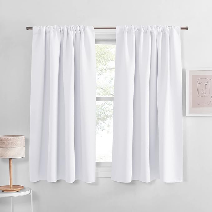 PONY DANCE Pure White Curtains - Window Treatments Home Decor Thermal Insulated Curtain Drapes Light Filter Energy Efficient Low Shading Effect for Bedroom & Kitchen, 52 W x 54 L, 2 Pieces