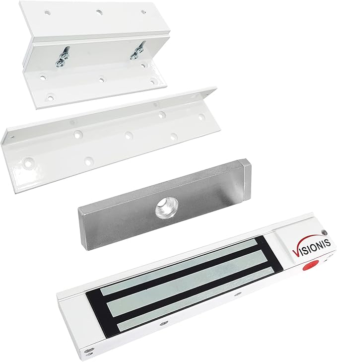 Visionis FPC-5191-WH White 300lbs Indoor Electromagnetic Lock with 300 lbs L and Z Bracket for Inswinging Door