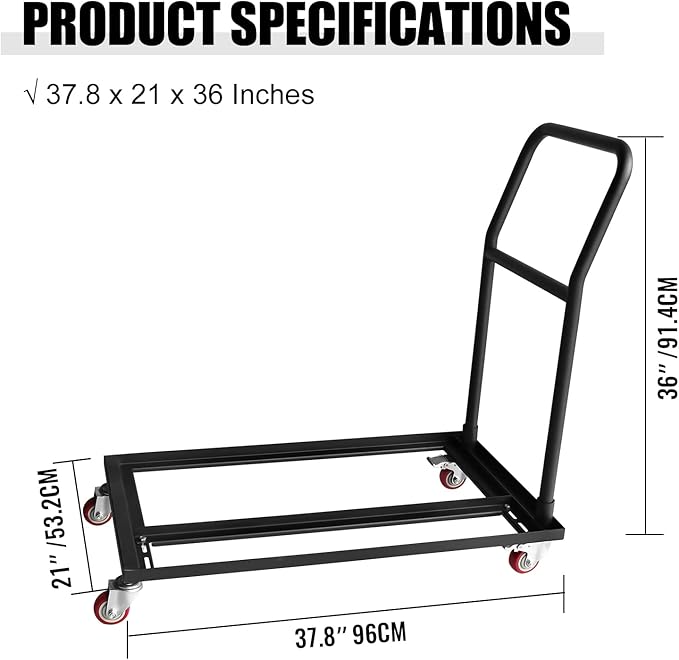 Black Multi-Function Folding Chair Dolly Cart Commercial with 2 Swivel Casters, Storage and Transport Dolly for Plastic Resin and Wood Folding Chairs
