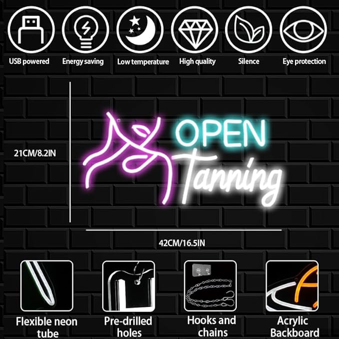 Open Tanning Neon Sign For Wall Decor,Dimmable Tanning LED Signs For Bedroom, Tanning Open Neon Light Sign With Dimmable Switch For Room Decor
