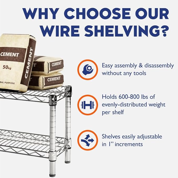 Shelving Inc. 12" d x 30" w x 64" h Chrome Wire Shelving with 5 Tier Shelves, Weight Capacity 800lbs Per Shelf