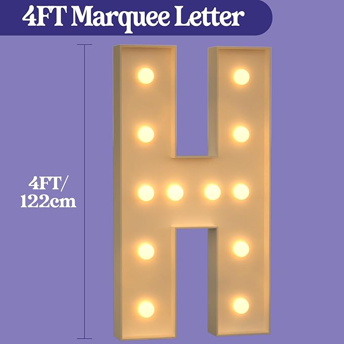 Marquee Letters 4 Feet Tall, 4FT Large Light up Letters H, Big Sign H with Warm White Light for Birthday HOCO Wedding Proposal Engagement Graduation Party Backdrop Decorations