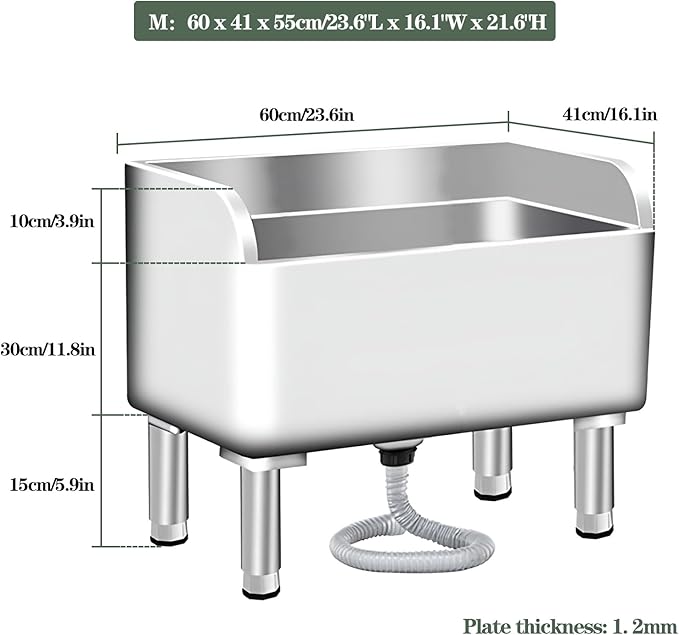 Floor Mop Sink With Drainage/Strainer,stainless steel utility sink,304 Stainless Steel,for Laundry Room,Kitchen, Restaurant, Garages (23.6"L x 16.1"W x 21.6"H)