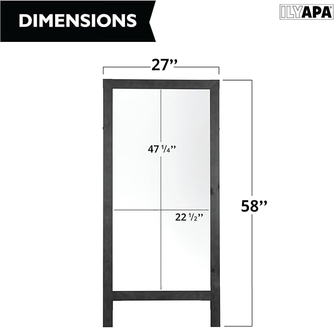 Ilyapa Wooden Dry Erase A Frame Sign - Magnetic Whiteboard Sidewalk Menu Board Outdoor - Menu Display for Restaurant, Food Truck - 58x27 inch - Black