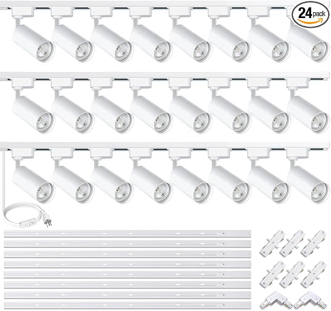 Super Brightness 4000K Natural Light Dimmable Brightness 25W 2000lm White H Type LED Track Lighting Kit System with 26 FT Track Rails, Ceiling Spotlight Fixture with Installation Package