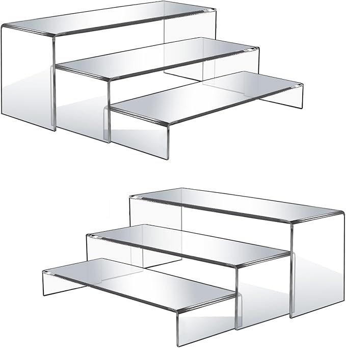 6 Pcs Large Acrylic Display Risers, 12" Large Risers Display Stands, 2 Sets Thickened to 0.19" Clear Rectangular Display Shelf for Figures, Jewelry, Perfume, Showcase, Collectibles, Dessert