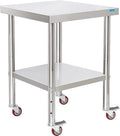 Stainless Steel Table for Prep & Work with Undershelf 24 x 24 Inches NSF Metal Commercial Kitchen Prep Table with Adjustable Under Shelf Worktable for Restaurant Home Outdoor