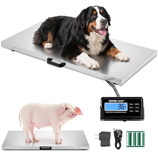 VEVOR 1100Lbs x 0.2Lbs Digital Livestock Scale Large Pet Vet Scale Stainless Steel Platform Electronic Postal Shipping Scale Heavy Duty Large Dog Hog Sheep Goat Pig Sheep Scal