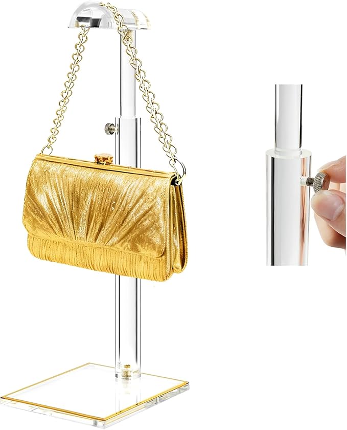 Purse Stands, Acrylic Purses Display Stand, 14“-24” Height Adjustable Handbag Rack, Purse Organizer for Closet, Table Bag Hanging Stand for Closet Retail Vendor Commercial Store(PATENT PENDING)
