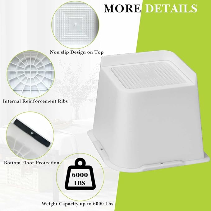 Bed Risers 1 inch, 2 inch, 3 inch, 4 inch, 6 inch, 8 inch Heavy Duty, Oversized Furniture Riser for Couch Sofa Table Chair Leg Frame Dorm, Support up to 6000 Lbs (White 6 Pack, 4 inch)