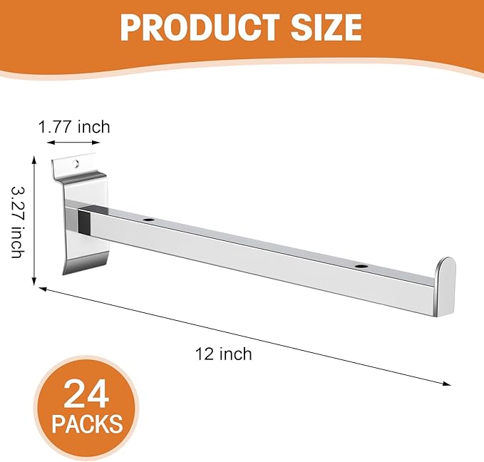 Zonon 24 Pcs 12 Inch Slatwall Shelf Bracket Heavy Duty Slatwall Shelves Display Hooks Hangers Paneling Accessories for Panel Retail Shop Garage Room Storage Organizer Exhibition(Silver)