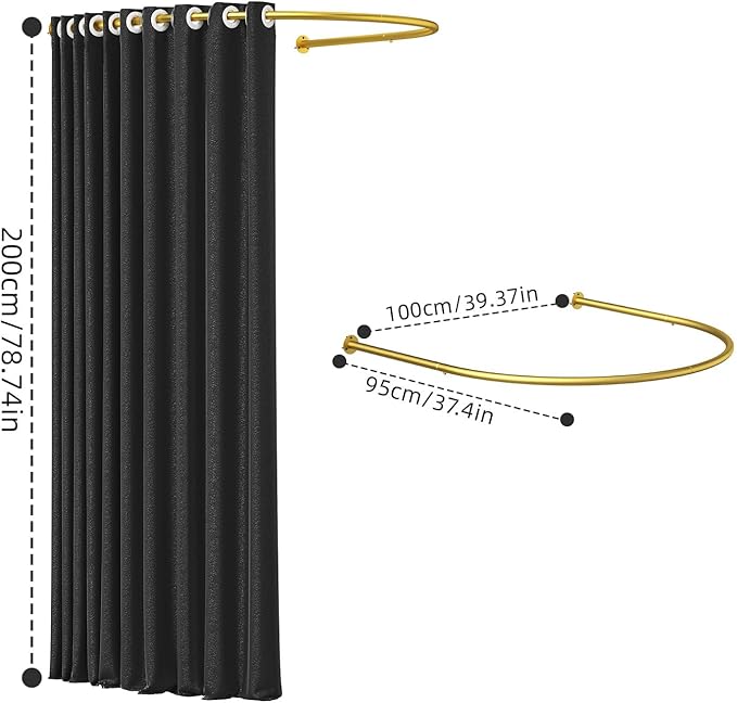 39.37 Clothing Store Fitting Room, U-Shaped Fitting Rooms with Blackout Curtain & Gold Rod, Portable Changing Room for Clothing Store, Mall, Boutique, Office
