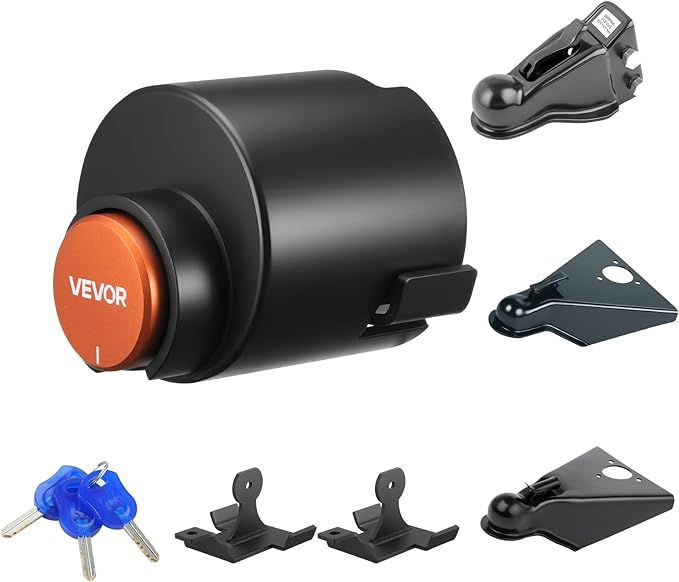 VEVOR Trailer Lock, Fits 2 & 2-5/16-Inch Straight Tongue Ball Couplers, Heavy Duty Hitch Lock with 3 Keys Secures Security Chains, Anti-Theft RV Trailer Tongue Locks for RV, Trailer, Boat