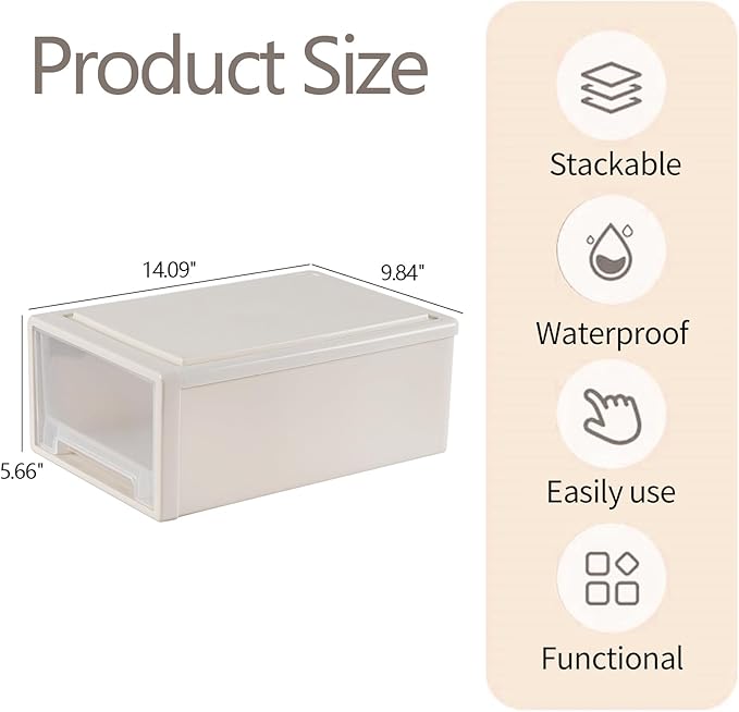 12 Quart Desktop Drawer Storage Unit, Plastic Stackable Storage Drawer, 4 Pack