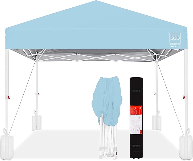 Best Choice Products 10x10ft 1-Person Setup Pop Up Canopy Tent Instant Portable Shelter w/ 1-Button Push, Case, 4 Weight Bags - French Blue/White