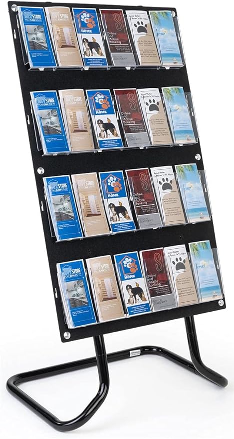 Displays2go Adjustable Literature Floor Stand, 4 Tiers, Fits Brochures and Magazines - Black (2RP12BLKFLR)
