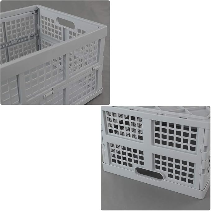 Hespapa 35 Quart Folding Crates, Plastic Collapsible Storage Container Milk Crate Baskets(Grey, 2 Pack)