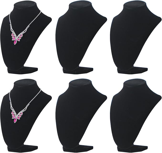 Necklace Display Stand for Selling, Necklace Holder Organizer, Jewelry Display for Vendors,Velvet Chain Jewelry Bust Holder Organizer (6, Black)