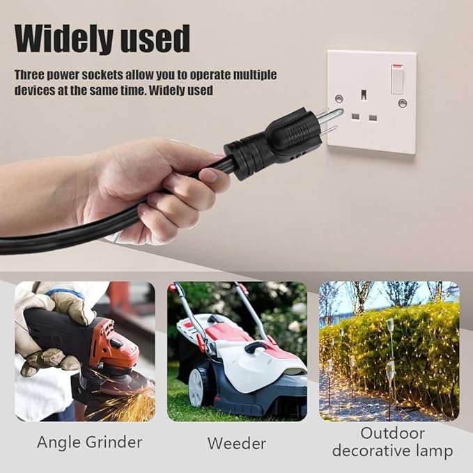 25FT 12/3 Outdoor Extension Cord, Heavy Duty 3-Outlet SJTW Indoor/Outdoor Three-Prong Power-Cord 12-Gauge Grounded 15-Amp 1875 Watts