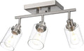 3 Light Track Lighting Kit Brushed Nickel Kitchen Track Lighting Fixtures Ceiling Mount Bathroom Vanity Wall Scones Light Fixture with Clear Glass, Rotatable Spotlight for Kitchen Shop Hallway