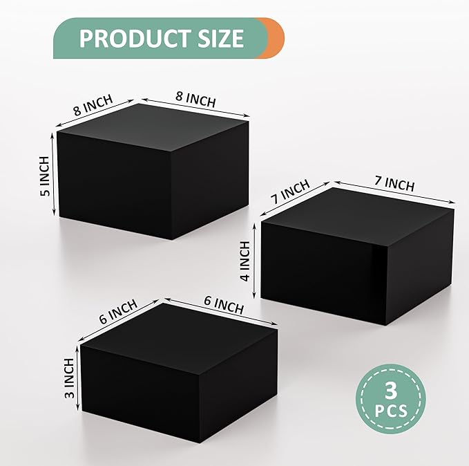 Acrylic Dessert Stand,Buffet Risers, Food Risers, Multi-Purpose Cake Stand for Parties, Weddings, Birthdays, Catering, Jewelry, and Collectibles Acrylic Cube Boxes Display(Black, 6"x7"x8")