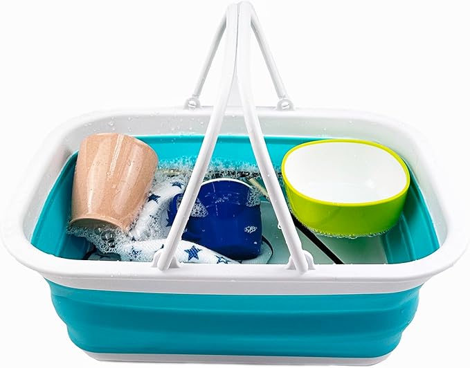 SAMMART SAMMART 9.2L (2.37Gallon) Collapsible Tub with Handle - Portable Outdoor Picnic Basket/Crater - Foldable Shopping Bag - Space Saving Storage Container (1, Bright Blue)