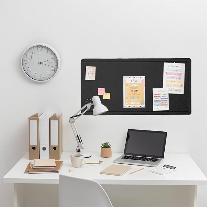 Bulletin Board, 35 x 17 1/2 inches Felt Board - Decorative Pin Board, Cork Board Alternative for Wall, Foldable Self-Adhesive Vision Board Prayer Board with 20 Pushpins Black