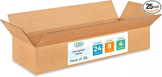 Large Shipping & Moving Boxes 24"L x 8"W x 4"H (25-Pack) - Extra Strength 200 lb vs Regular - Corrugated Heavy Duty Moving Boxes - Large Moving Box for Delivering by IDL Packaging