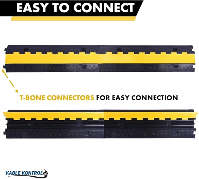 Kable Kontrol Atlas Heavy Duty Cable Protector Ramp - 2 Channel Bulk Wholesale Pallet - 20 Pcs - 40” Long Black & Yellow - 24,000 Lbs Capacity - Rubber Speed Bump Wire Protector Cord Cover - CP9987