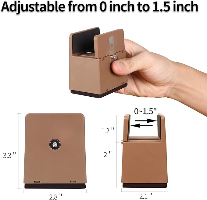 Bed Risers with Adjustable Screw Clamp, Fit Thickness of Furniture Frame from 0 to 1.5 Inch, Elevation in Heights 2" Heavy Duty Risers for Sofa Desk Table Cabinet Supports (4Pack, Brown)