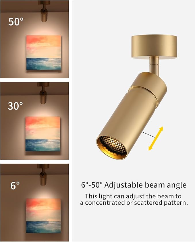 Led Modern Directional Spotlight, Zoomable Uplighting Indoor Spotlight Accent Lighting for Cafeteria Foyer Living Room- 7W COB Chip CRI 97 Flicker Free