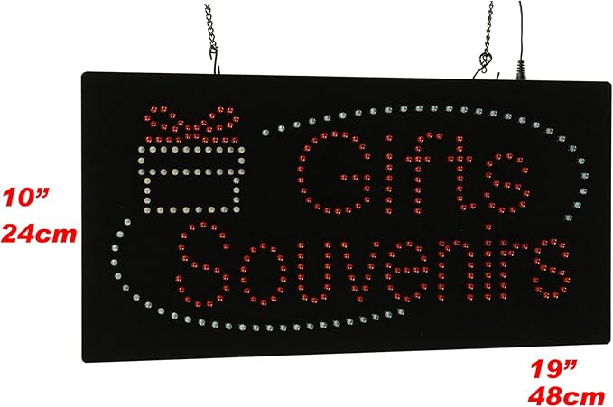 Gifts Souvenirs Sign, 19"x10", 48x24cm, TOPKING, LED, Neon, Florescent, Signage, Signboard, Display, Billboard, Screen, Grand Opening, Gift