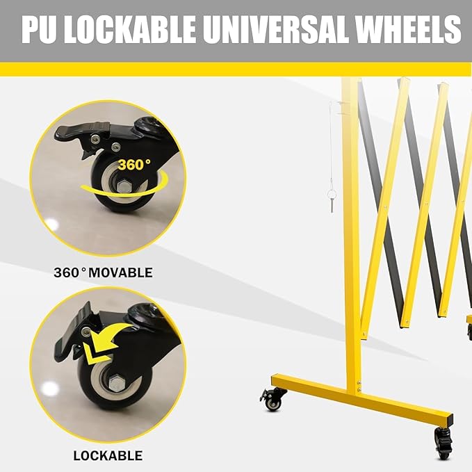 Metal Expandable Barricade, 23 Ft Retractable Fence Outdoor, Mobile Safety Barrier Gate, Easily Assembled Expanding Gate with Casters, Collapsible Accordion Barricade Gate Outdoor