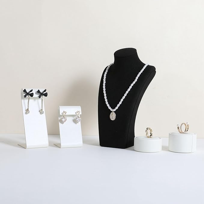 GemeShou White earring holder for girls, Leather earring display stand for selling, Jewelry earring hanger for boutique store【White-Earring stand-2pcs】