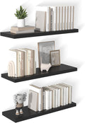 12 Inch Deep Floating Shelves for Wall 3 Pack Floating Shelfs Large Storage Space Wall Decor Display Shelf for Bathroom Living Room Bedroom Kitchen 36" W x 12" D x 1.2" H Black