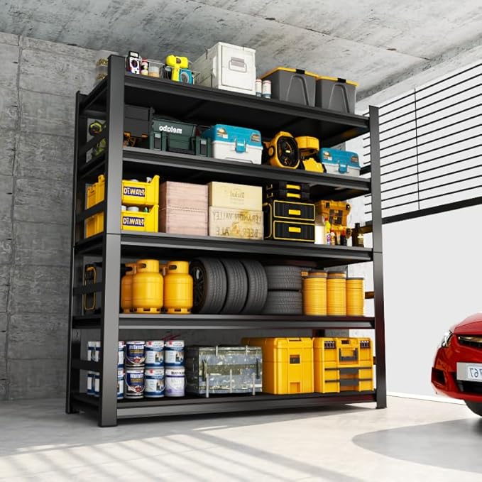 Garage Shelving Units, Heavy Duty 5-Tier Storage Shelves, Metal Adjustable Storage Rack, Steel Shelves, 2750 lbs Capacity, Industrial Shelving for Heavy Tools (Black, 24"Dx47"Wx88"H, 5-tier)