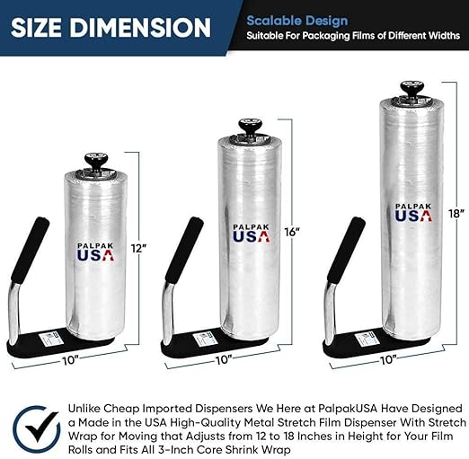 Made in USA! Industrial Strength Stretch Film Dispenser - Palpak100 Light Weight Pallet Wrapper – Tension Knob Adjustment Wrap Handle (12 Pack)