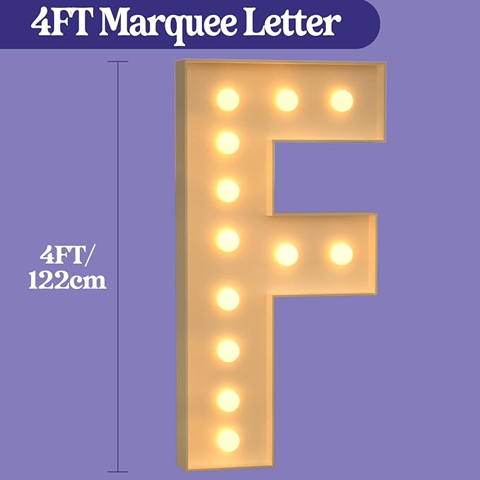 Marquee Letters 4 Feet Tall, 4FT Large Light up Letters F, Big Sign F with Warm White Light for Birthday Wedding Proposal Engagement Graduation Party Backdrop Decorations